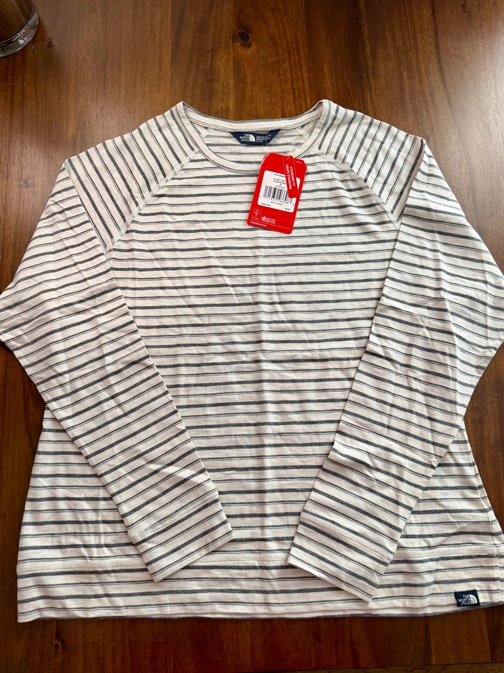 The North Face Women’s Long-Sleeve Striped Crew - White & Grey